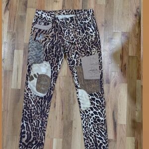 Leopard Print Patchwork Women’s Jeans - Brown